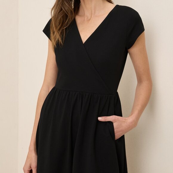 NWOT Pact Fit & Flare Crossover Dress Knit Black Cotton Pockets Knee XXL 2XL - Picture 5 of 16